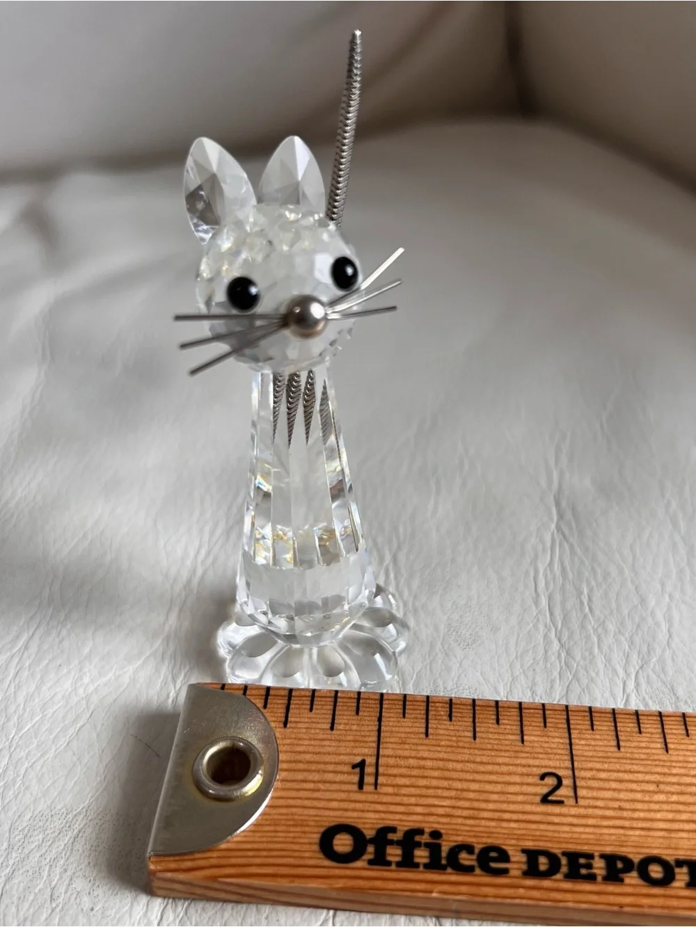 Swarovski Clear Crystal Cat Figurine with Silver Tail & Whiskers Signed